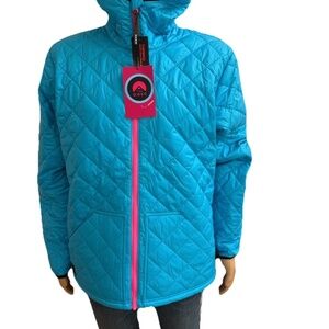 OOSC Glacier Thermolite Quilted Insulated Hooded Jacket Blue Large YKK Zip